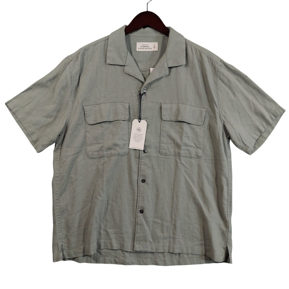 Abercrombie & Fitch Shirt Mens Large Green Summer Linen Blend 125-125-1577-300